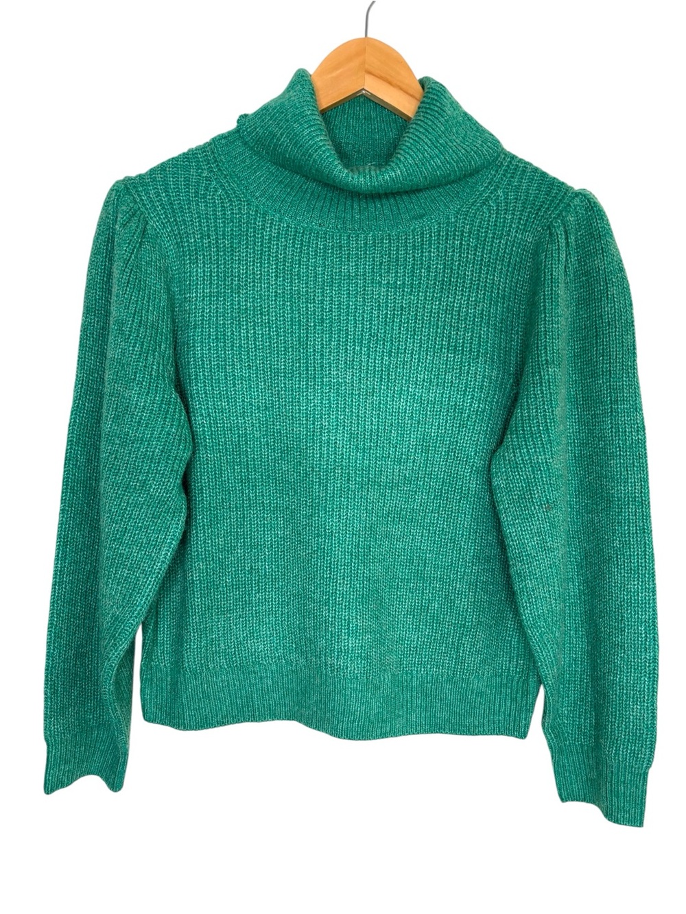 NWT J. Crew sweater green puff sleeve turtleneck cowl size medium